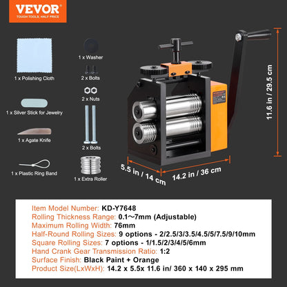 Jewelry Rolling Mill Machine, 76mm, 3-in-1, Adjustable for Metal Crafting