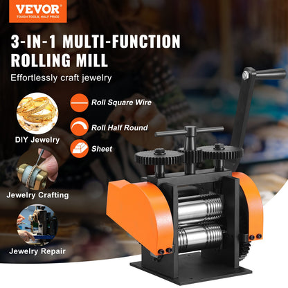 VEVOR Rolling Mill, 1.77"/45 mm Jewelry Rolling Mill Machine, 1: 2.4 Gear Ratio,