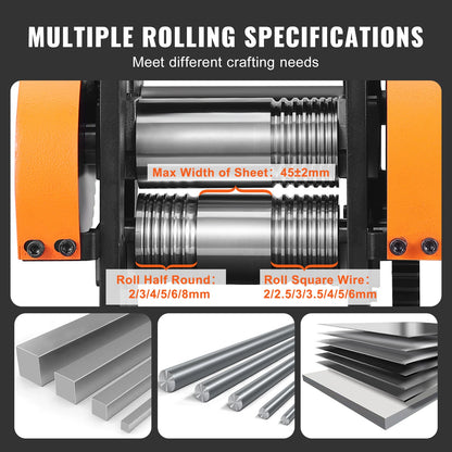 VEVOR Rolling Mill, 1.77"/45 mm Jewelry Rolling Mill Machine, 1: 2.4 Gear Ratio,