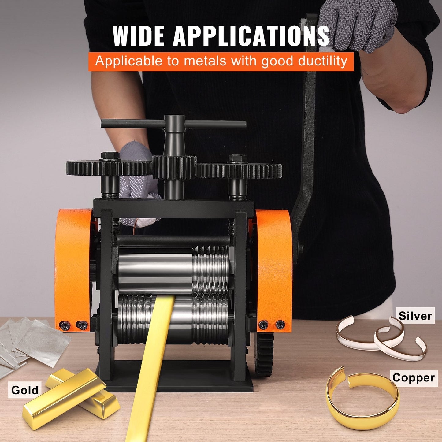 Jewelry Rolling Mill Machine, 45 mm, 3-in-1, for Metal Sheet & Wire Making