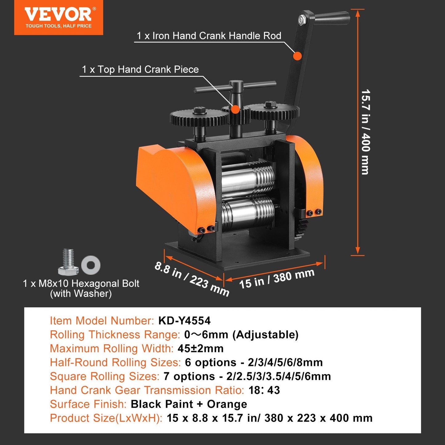 Jewelry Rolling Mill Machine, 45 mm, 3-in-1, for Metal Sheet & Wire Making