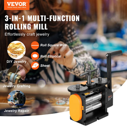 VEVOR Rolling Mill, 2.24"/57 mm Jewelry Rolling Mill Machine, 1: 2 Gear Ratio, 3-in-1
