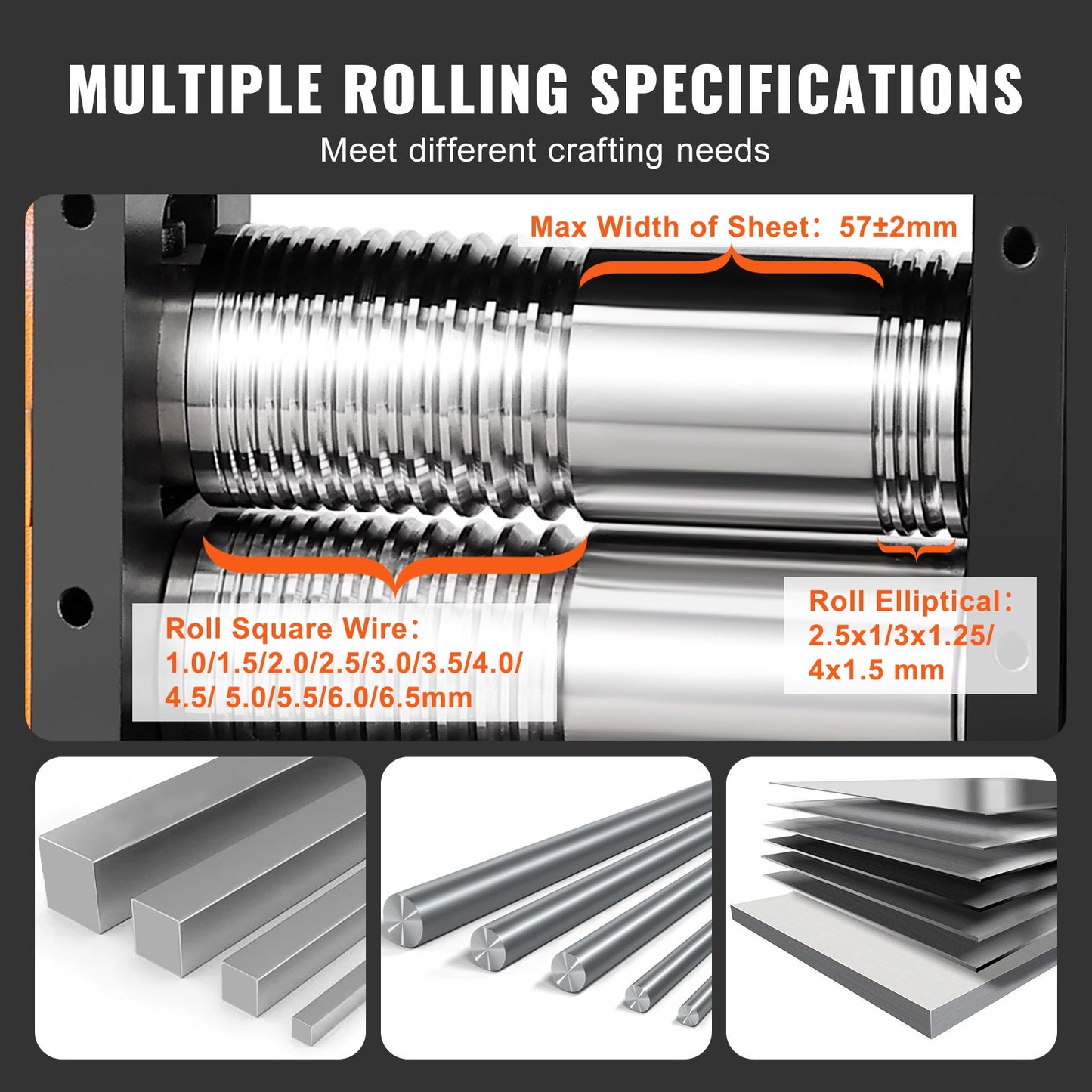 VEVOR Rolling Mill, 2.24"/57 mm Jewelry Rolling Mill Machine, 1: 2 Gear Ratio, 3-in-1