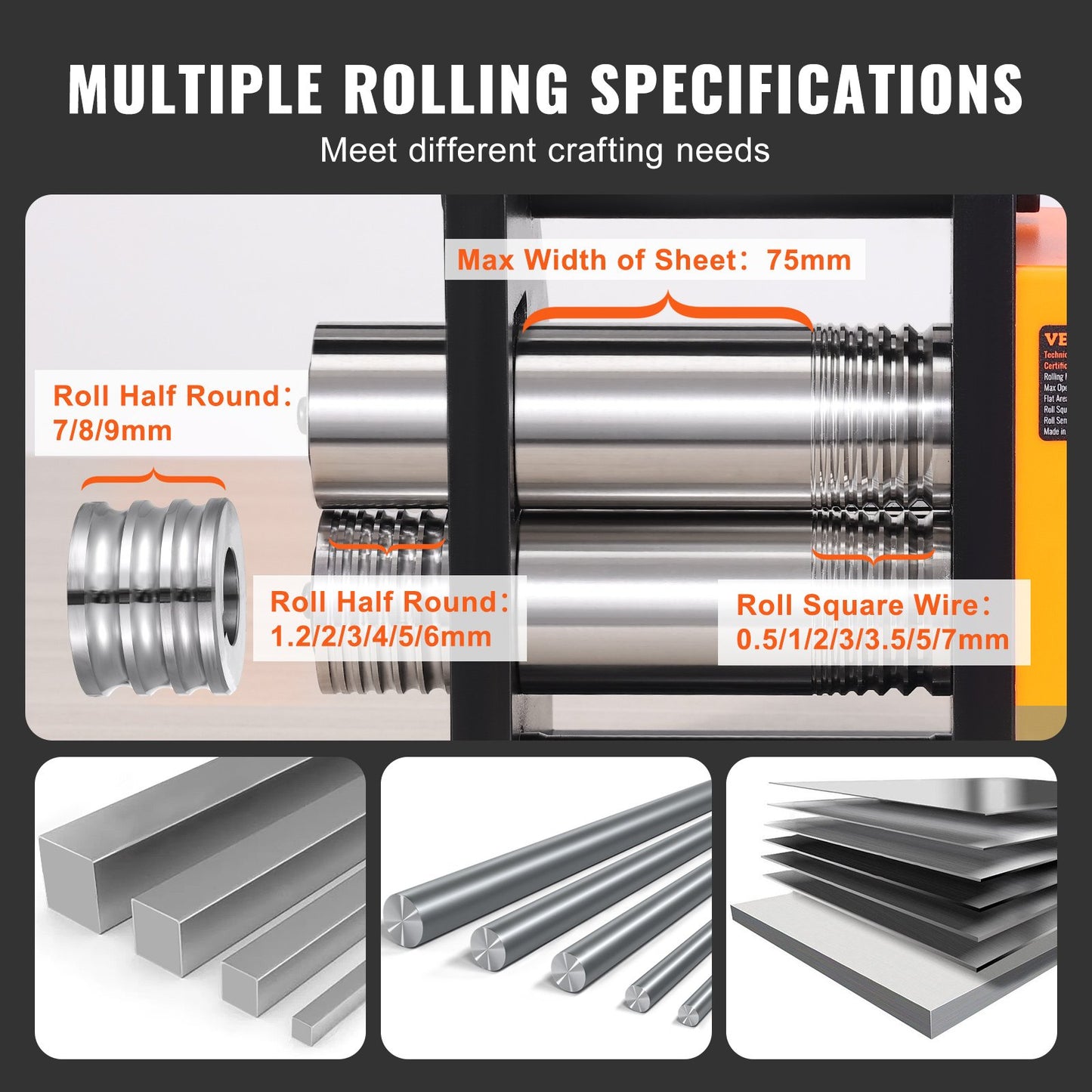 VEVOR Rolling Mill, 2.95"/75 mm Jewelry Rolling Mill Machine, 1: 2 Gear Ratio, 3-in-1