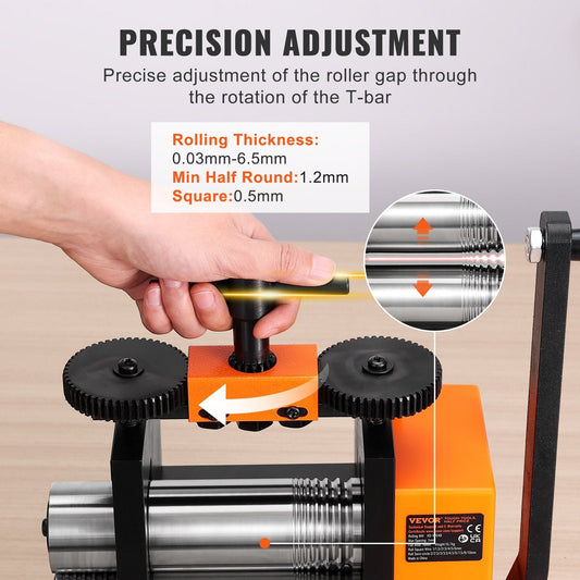 Jewelry Rolling Mill Machine, 75 mm, 3-in-1, Adjustable for Metal Crafting