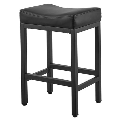 Bar Stool Set of 2, PU Leather Counter Height Stools, 62cm Barstool with Saddle-Seat and Metal Legs, Easy Assembly Backless Bar Chair, Island Barstools for Kitchen, Dining Room, Cafe, Black