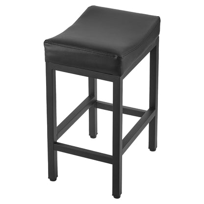 Bar Stool Set of 2, PU Leather Counter Height Stools, 62cm Barstool with Saddle-Seat and Metal Legs, Easy Assembly Backless Bar Chair, Island Barstools for Kitchen, Dining Room, Cafe, Black