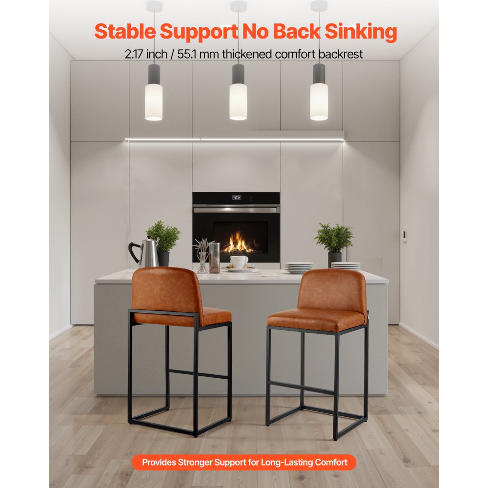 68cm Bar Stool Modern Counter Height Barstool Kitchen Chair Brown Set of 4