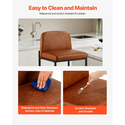 68cm Bar Stool Modern Counter Height Barstool Kitchen Chair Brown Set of 4