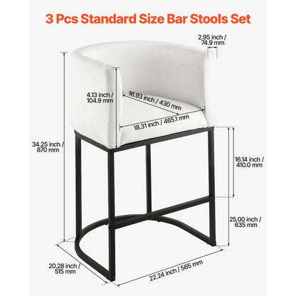 63cm Bar Stool Counter Height Barstool Backrest Kitchen Chair Set of 3