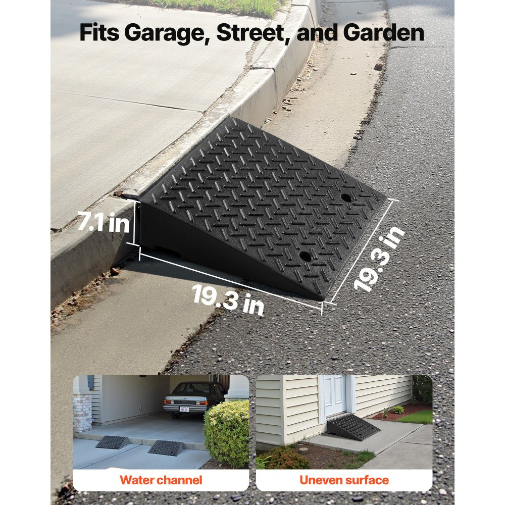 Driveway Curb Ramp, 3.175 Tons Load Capacity, 17.8 cm Rise Height Heavy Duty Curbside Bridge Ramp with Drainage Tank for