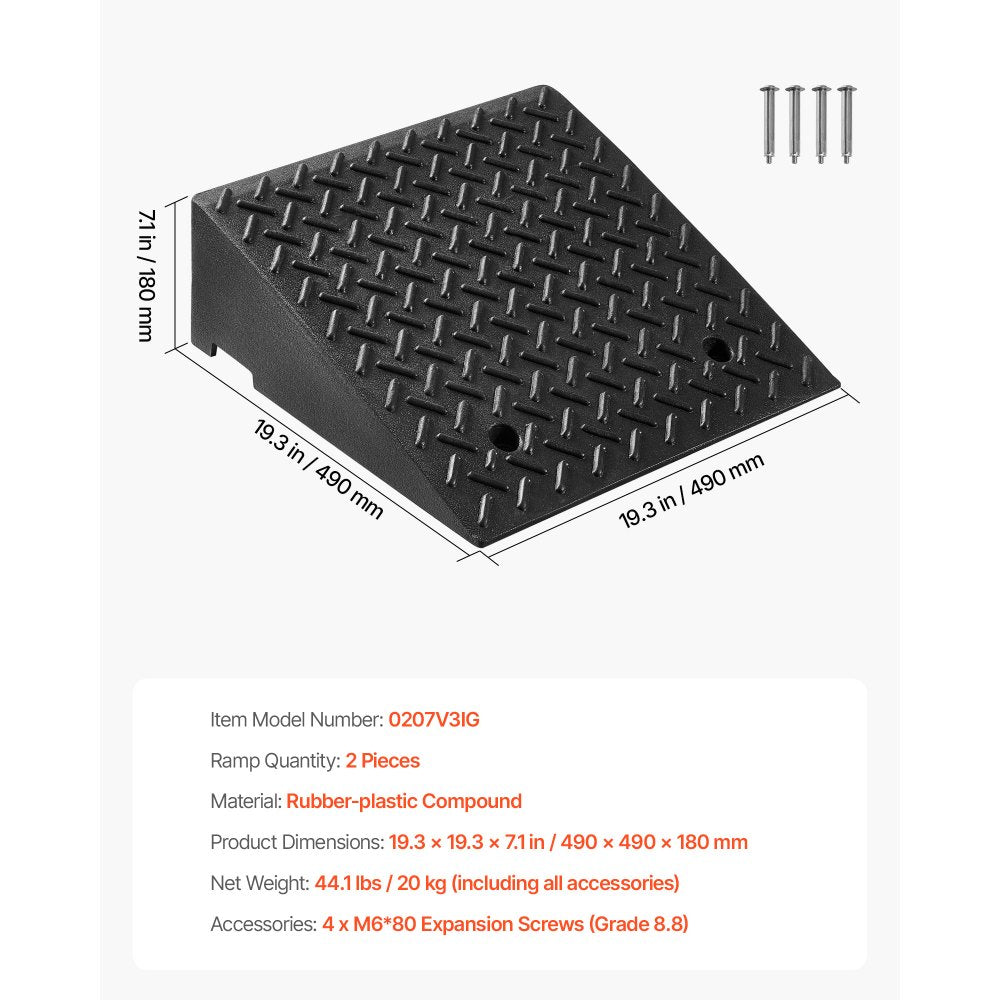 Driveway Curb Ramp, 3.175 Tons Load Capacity, 17.8 cm Rise Height Heavy Duty Curbside Bridge Ramp with Drainage Tank for