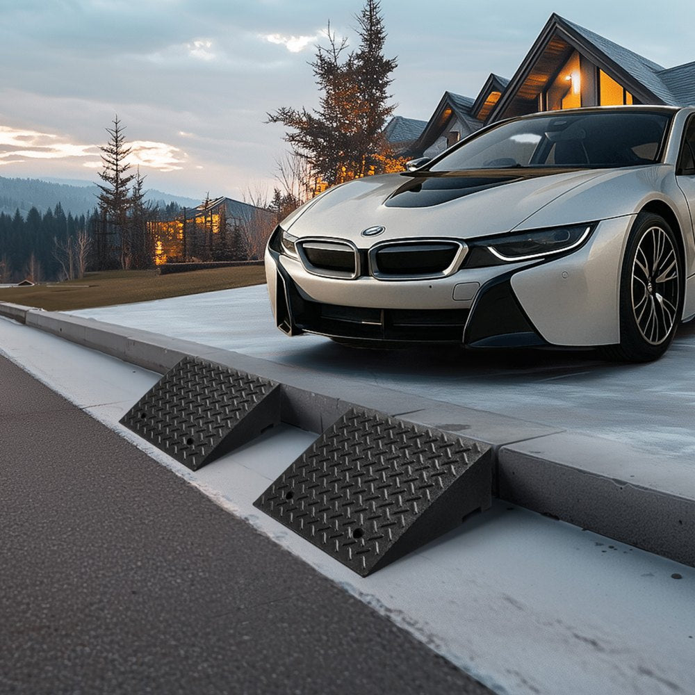 Driveway Curb Ramp, 3.175 Tons Load Capacity, 17.8 cm Rise Height Heavy Duty Curbside Bridge Ramp with Drainage Tank for