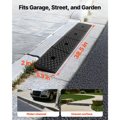 Rubber Curb Ramp, 15 Tons Load Capacity, 50.8 mm Rise Height Heavy Duty Rubber Threshold Ramp with Drainage Tank for Whe