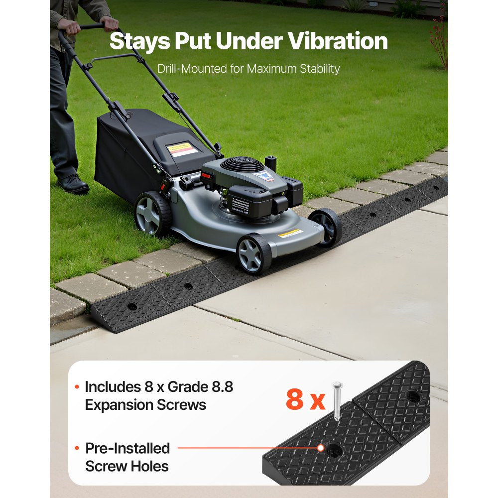 Rubber Curb Ramp, 15 Tons Load Capacity, 50.8 mm Rise Height Heavy Duty Rubber Threshold Ramp with Drainage Tank for Whe