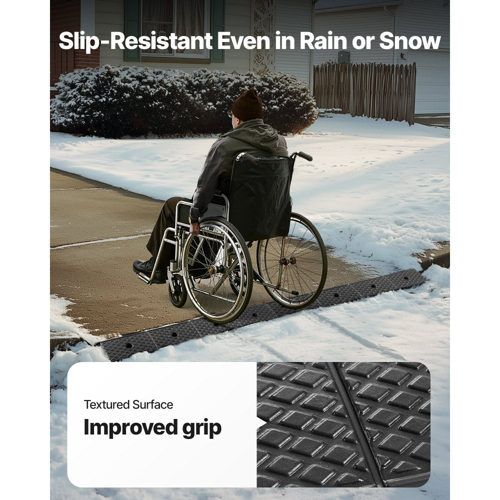 Rubber Curb Ramp, 15 Tons Load Capacity, 50.8 mm Rise Height Heavy Duty Rubber Threshold Ramp with Drainage Tank for Whe