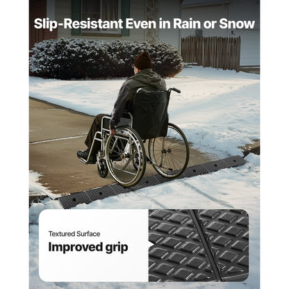 Rubber Curb Ramp, 15 Tons Load Capacity, 50.8 mm Rise Height Heavy Duty Rubber Threshold Ramp with Drainage Tank for Whe