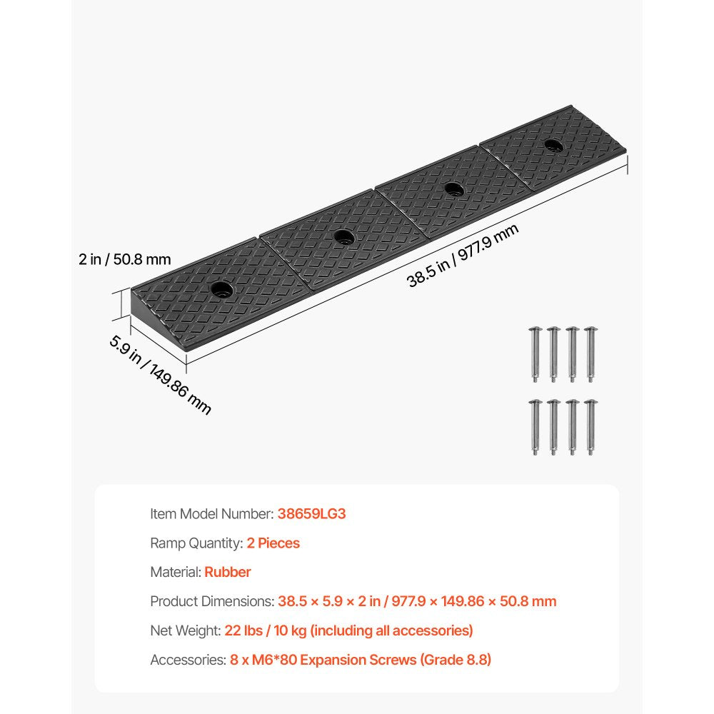 Rubber Curb Ramp, 15 Tons Load Capacity, 50.8 mm Rise Height Heavy Duty Rubber Threshold Ramp with Drainage Tank for Whe