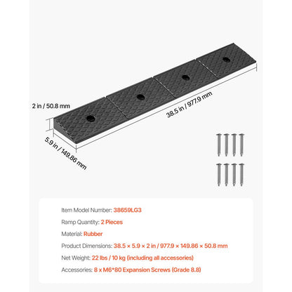 Rubber Curb Ramp, 15 Tons Load Capacity, 50.8 mm Rise Height Heavy Duty Rubber Threshold Ramp with Drainage Tank for Whe