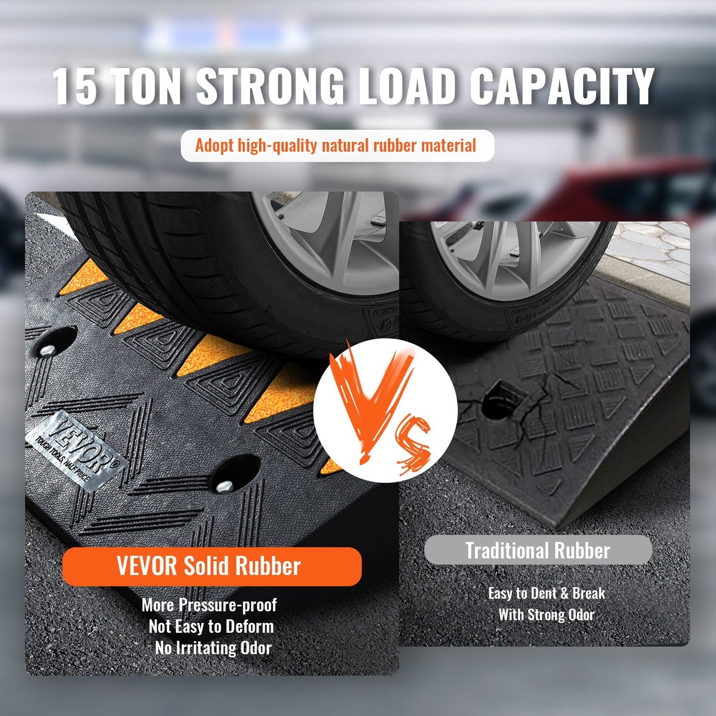 Heavy Duty Rubber Curb Ramp 10.8 cm Rise for Vehicles, 50 x 30 cm, 15T Capacity