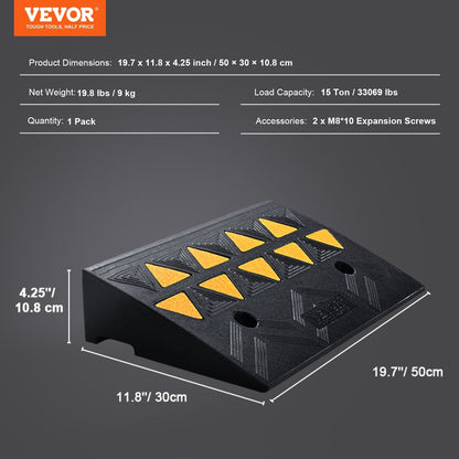 Heavy Duty Rubber Curb Ramp 10.8 cm Rise for Vehicles, 50 x 30 cm, 15T Capacity