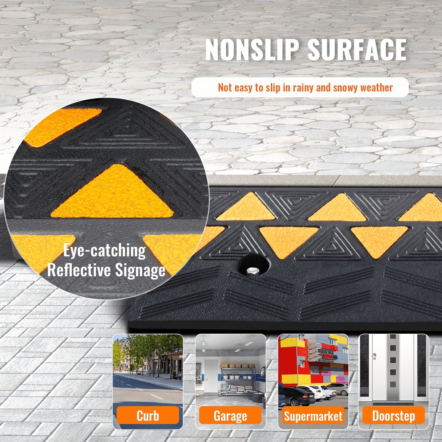 Heavy Duty Rubber Curb Ramp, 9.4 cm Rise, 100 cm Length, 15T Capacity