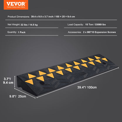 Heavy Duty Rubber Curb Ramp, 9.4 cm Rise, 100 cm Length, 15T Capacity