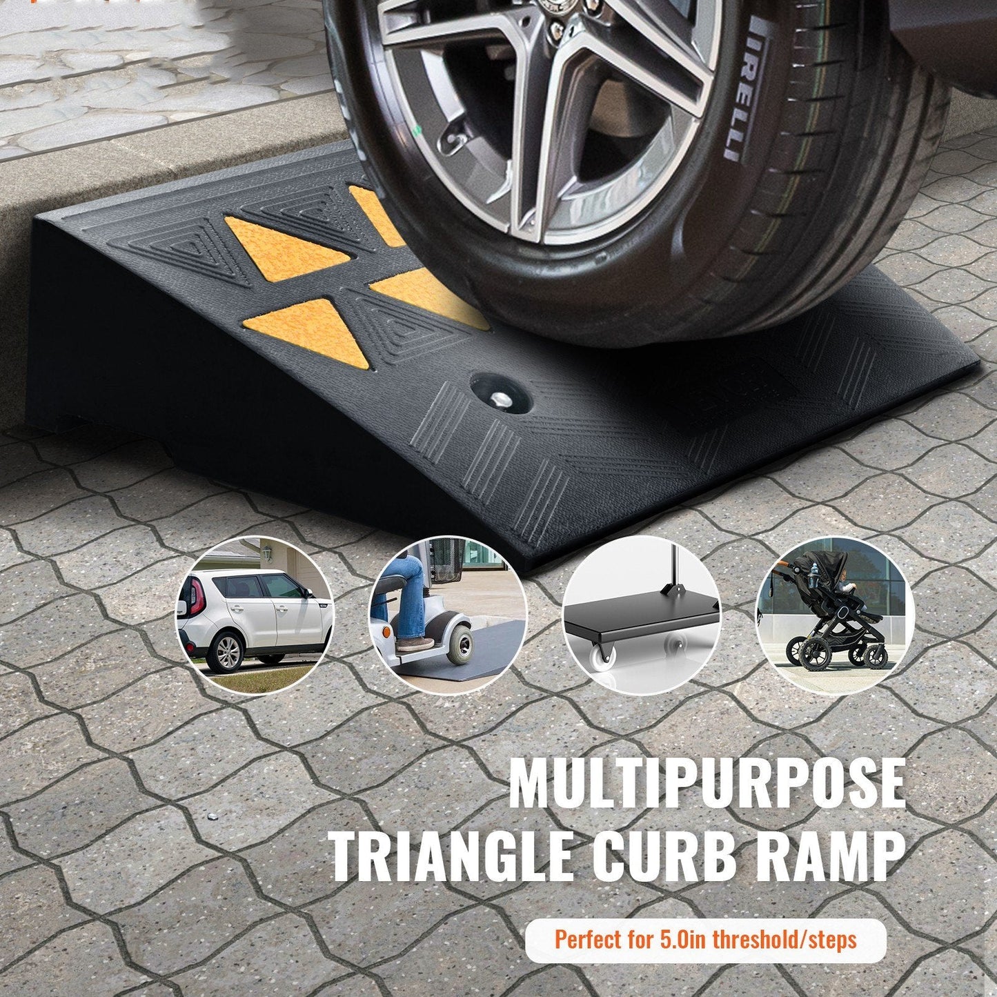 Heavy-Duty Rubber Curb Ramps, 12.7 cm Rise, 15 Tons Capacity, 2-Pack