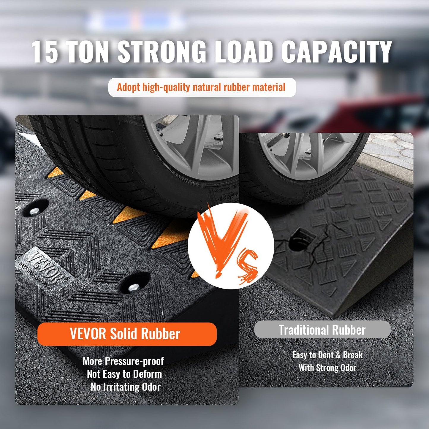 Heavy-Duty Rubber Curb Ramps, 12.7 cm Rise, 15 Tons Capacity, 2-Pack