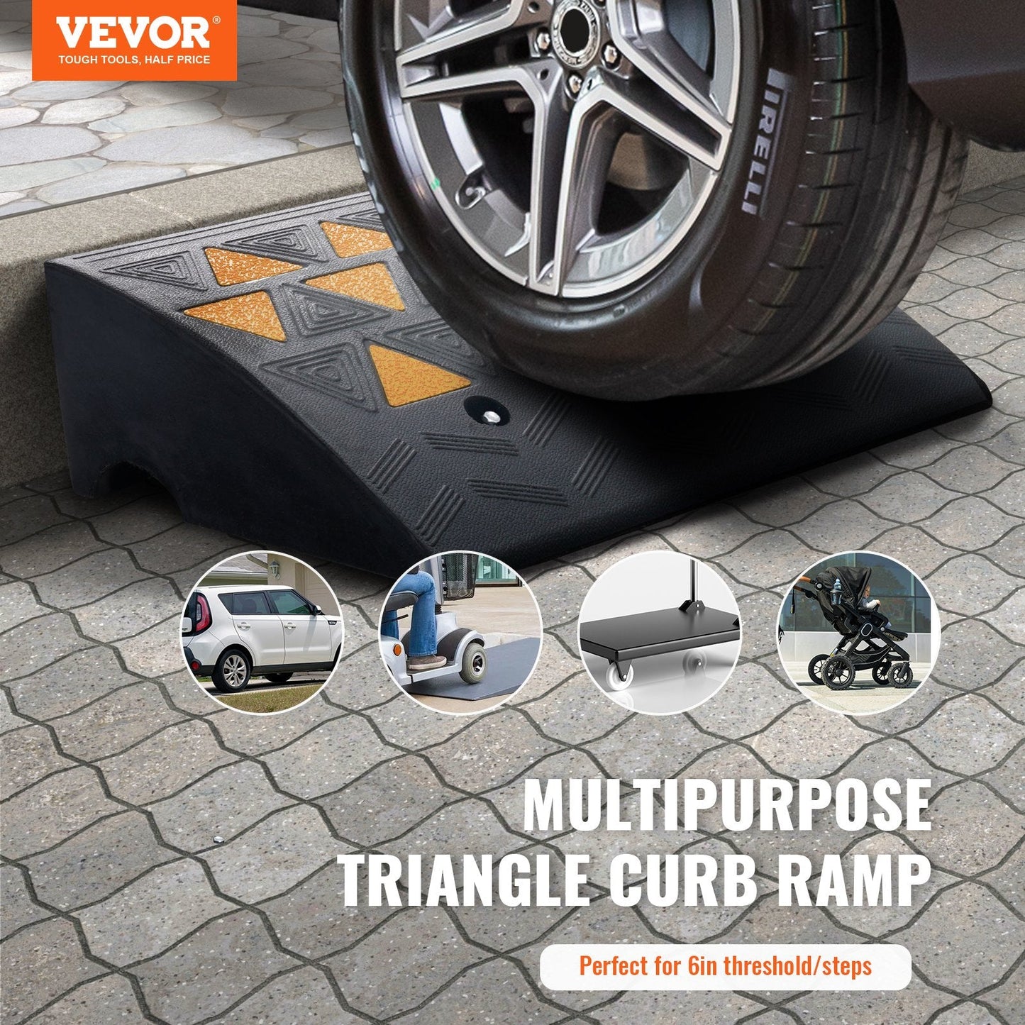 Heavy-Duty Rubber Curb Ramp Set, 15.2 cm Rise, 15 Tons Load, 2 Pack