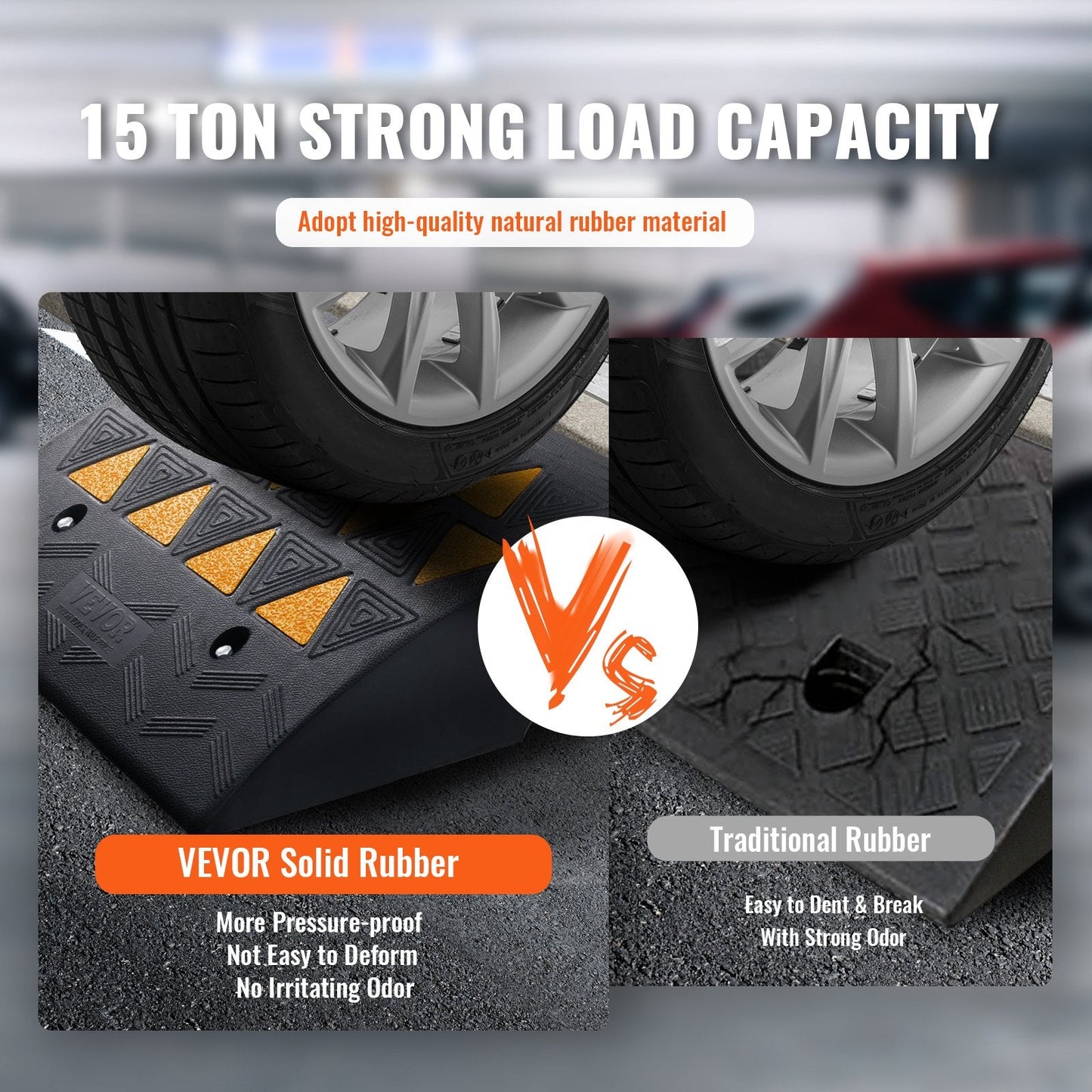 Heavy-Duty Rubber Curb Ramp Set, 15.2 cm Rise, 15 Tons Load, 2 Pack