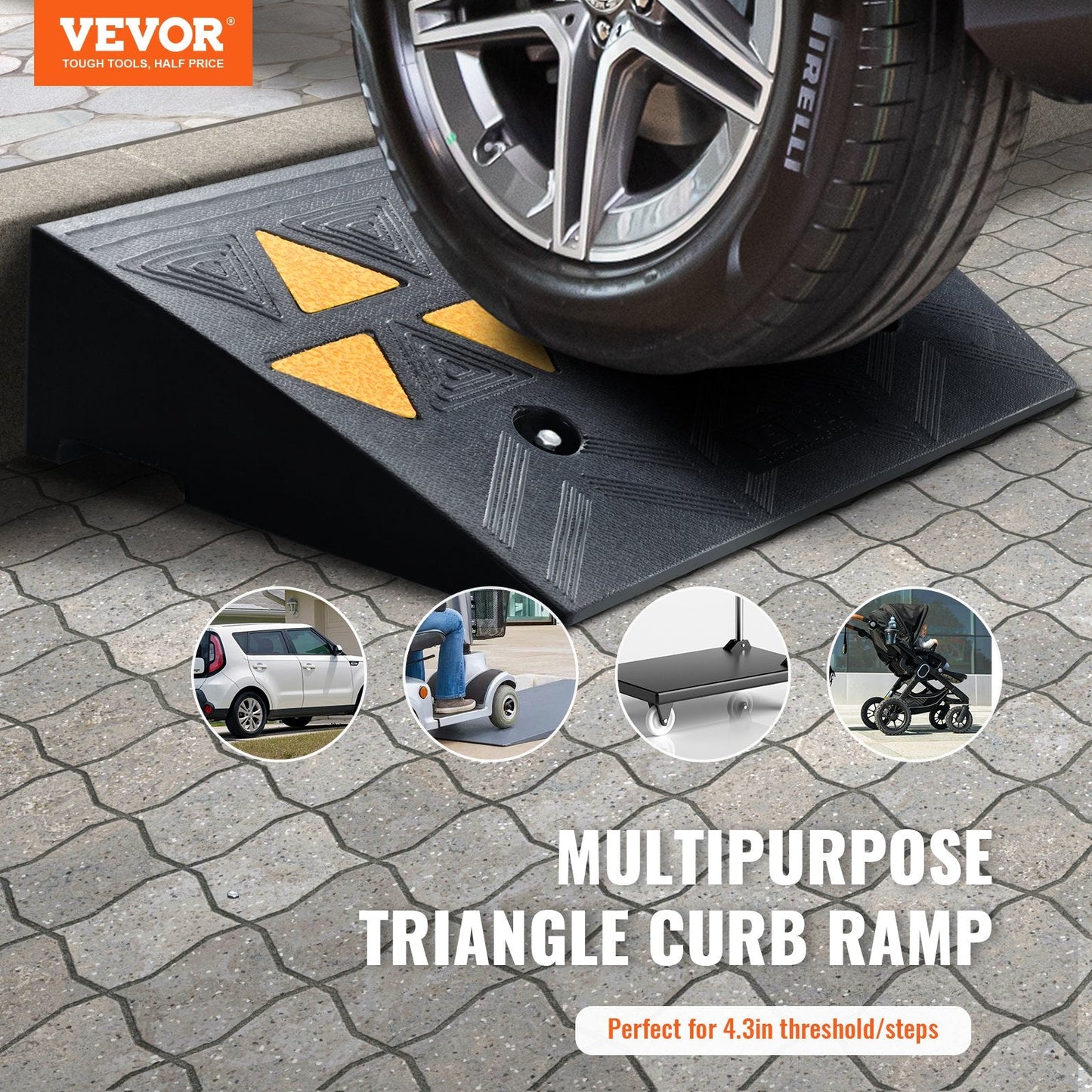 Heavy-Duty Rubber Curb Ramps, 11 cm Rise, 15 Ton Capacity, 2 Pack
