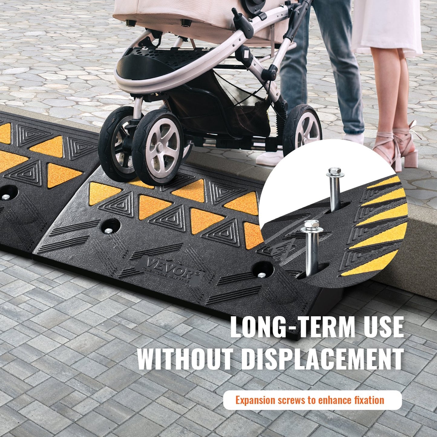 Heavy-Duty Rubber Curb Ramps, 11 cm Rise, 15 Ton Capacity, 2 Pack