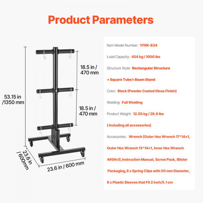 VEVOR Vertical Weight Plate Rack Home Gym Barbell Storage with Wheels 1000 lbs
