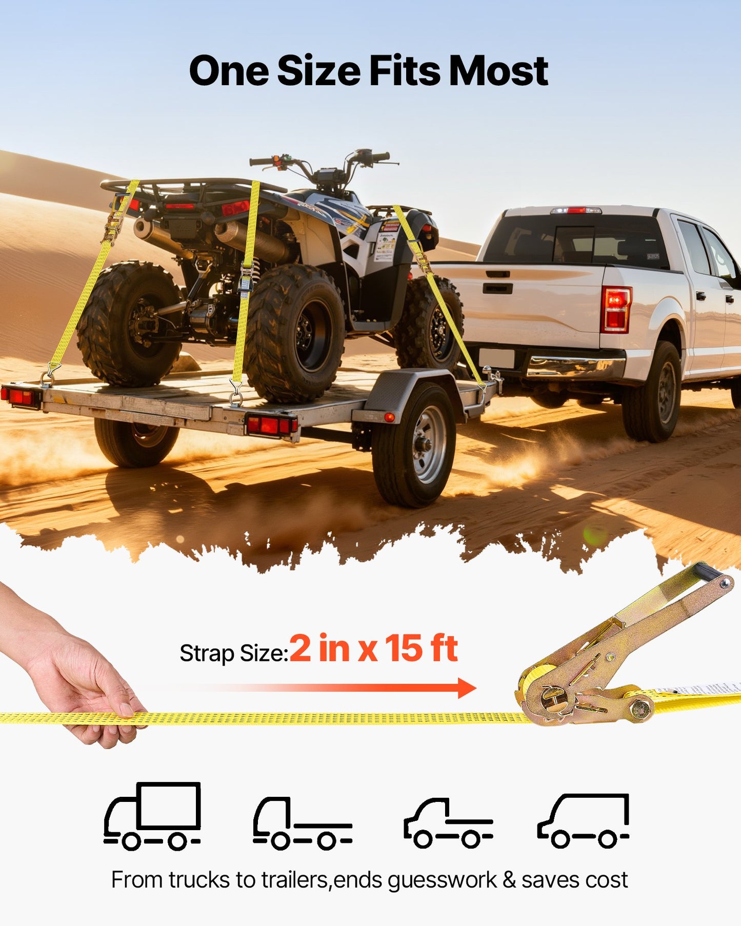 Ratchet Straps, 50.8 mm x 4.6 m, Heavy Duty Tie Down Straps with Double J Hook, 2268 kg Break Strength, Carry Bag, Tie Down Ratcheting for Moving, Trailers, Motorcycles, Kayaks, Car Roof, 6 Pack