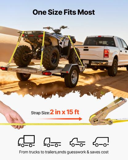 Ratchet Straps, 50.8 mm x 4.6 m, Heavy Duty Tie Down Straps with Double J Hook, 2268 kg Break Strength, Carry Bag, Tie Down Ratcheting for Moving, Trailers, Motorcycles, Kayaks, Car Roof, 6 Pack