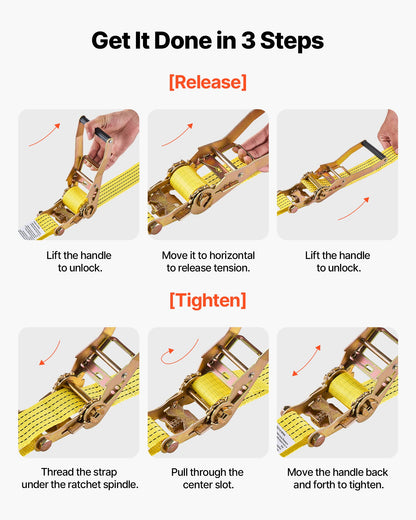 Ratchet Straps, 50.8 mm x 4.6 m, Heavy Duty Tie Down Straps with Double J Hook, 2268 kg Break Strength, Carry Bag, Tie Down Ratcheting for Moving, Trailers, Motorcycles, Kayaks, Car Roof, 6 Pack