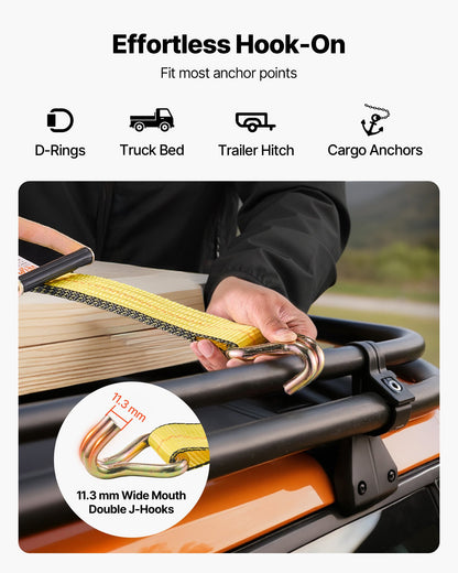 Ratchet Straps, 50.8 mm x 9.1 m, Heavy Duty Tie Down Straps with Double J Hook, 4536 kg Break Strength, Carry Bag, Tie Down Ratcheting for Moving, Trailers, Motorcycles, Kayaks, Car Roof, 4 Pack