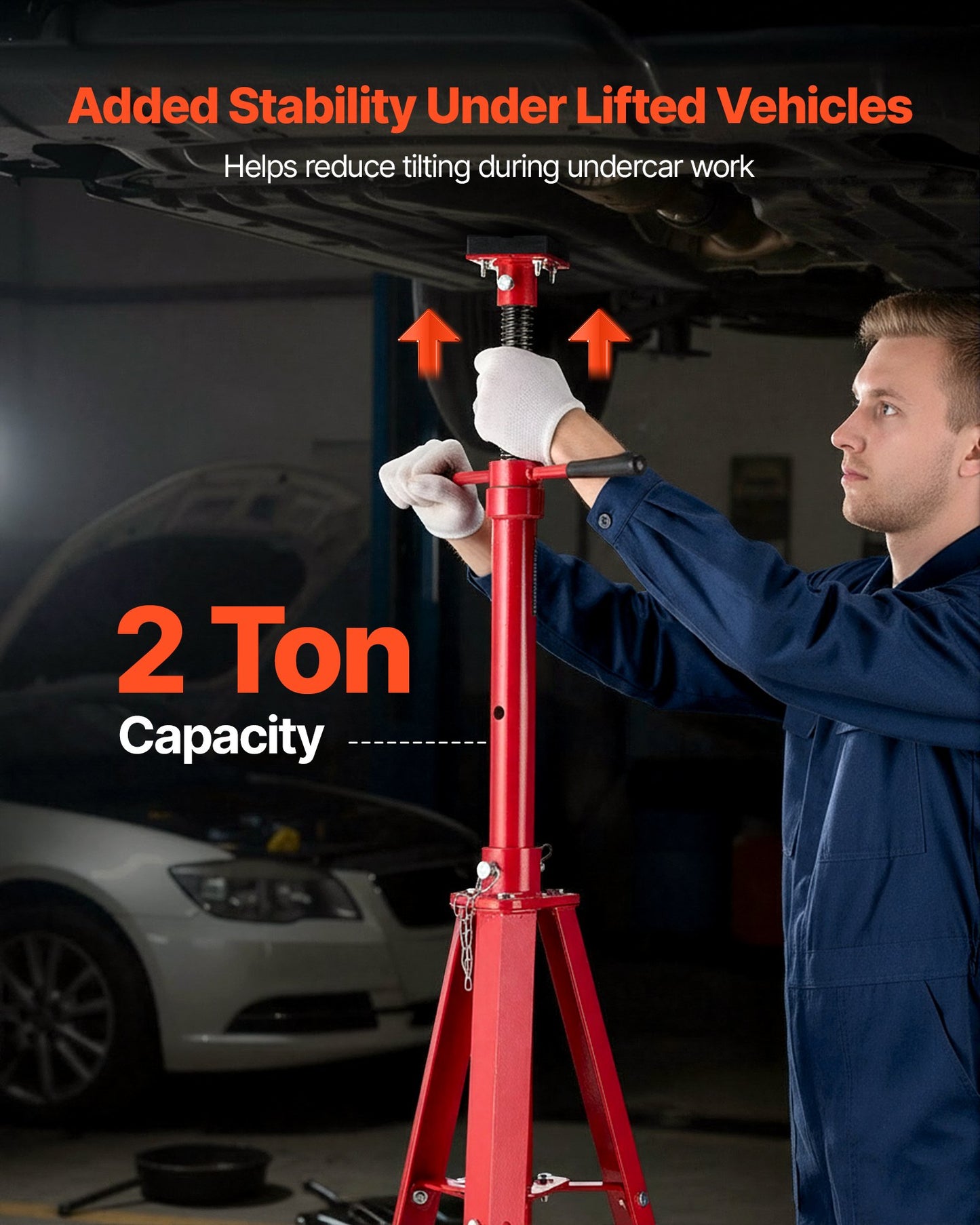 Under Hoist Tripod Stand, 2 Ton Capacity High Lift Jack Stand Reach Underhoist Support, Lifting from 1200 mm to 2150 mm, 4-Level Adjustable Height, Heavy Duty Carbon Steel for Car Lift & Support