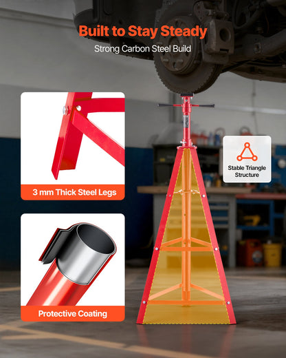 Under Hoist Tripod Stand, 2 Ton Capacity High Lift Jack Stand Reach Underhoist Support, Lifting from 1200 mm to 2150 mm, 4-Level Adjustable Height, Heavy Duty Carbon Steel for Car Lift & Support