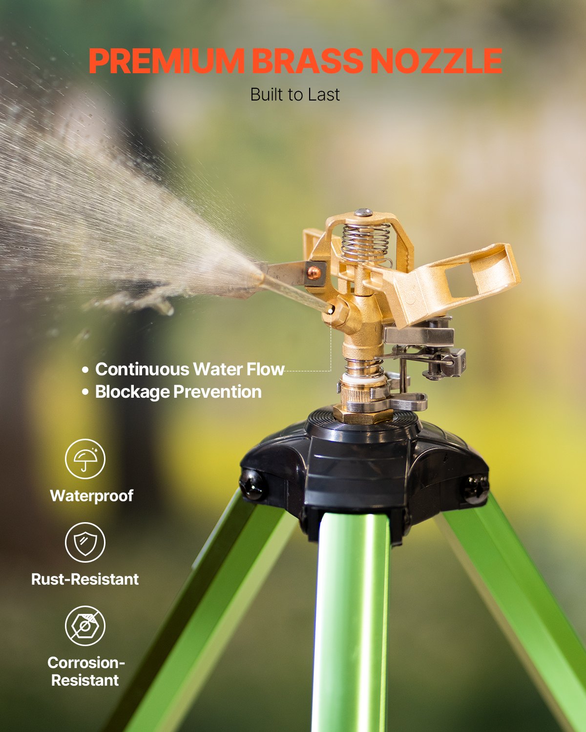 Impact Sprinkler on Tripod Base, 2 Packs, Heavy Duty Tripod Sprinklers with Brass Head & G3/4" Connector, 360 Degree Large Area Irrigation Sprinkler, Adjustable Heights Sprinkler for Yard