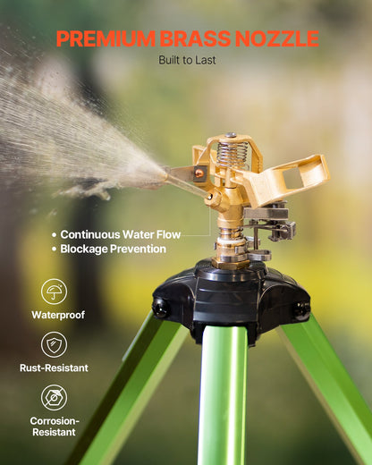 Impact Sprinkler on Tripod Base, 2 Packs, Heavy Duty Tripod Sprinklers with Brass Head & G3/4" Connector, 360 Degree Large Area Irrigation Sprinkler, Adjustable Heights Sprinkler for Yard