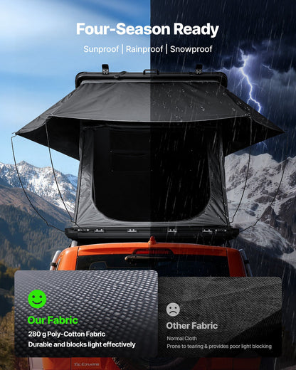 Rooftop Tent Hard Shell, 2-3 Person Aluminum Roof Top Tent Hardshell with Tri-Color LED Light & Thick Mattress, Waterproof Windproof Overland Camping Car Roof Rack Suitable for Jeep SUV Pickup