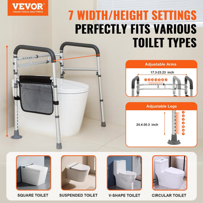 Folding Toilet Seat Frame with Adjustable Width & Height, Supports 136 kg