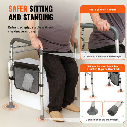 Folding Toilet Seat Frame with Adjustable Width & Height, Supports 136 kg