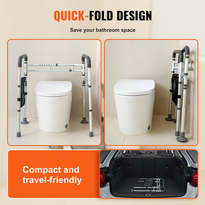 Folding Toilet Seat Frame with Adjustable Width & Height, Supports 136 kg