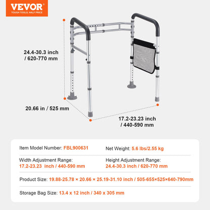 VEVOR Foldable Toilet Safety Rail Toilet Rail with Non-Slip Handles for Seniors