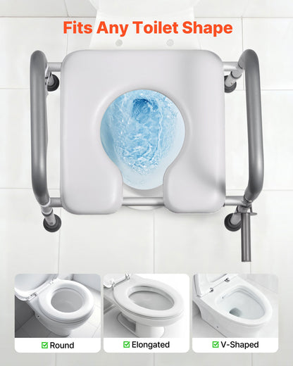 Raised Toilet Seat with Arms, 181 kg Load Capacity, Adjustable Height and Width, Commode Cushion Padded Elevated Toilet Seat Riser with Handles for Seniors, Elderly, Handicap, Disabled, Adults