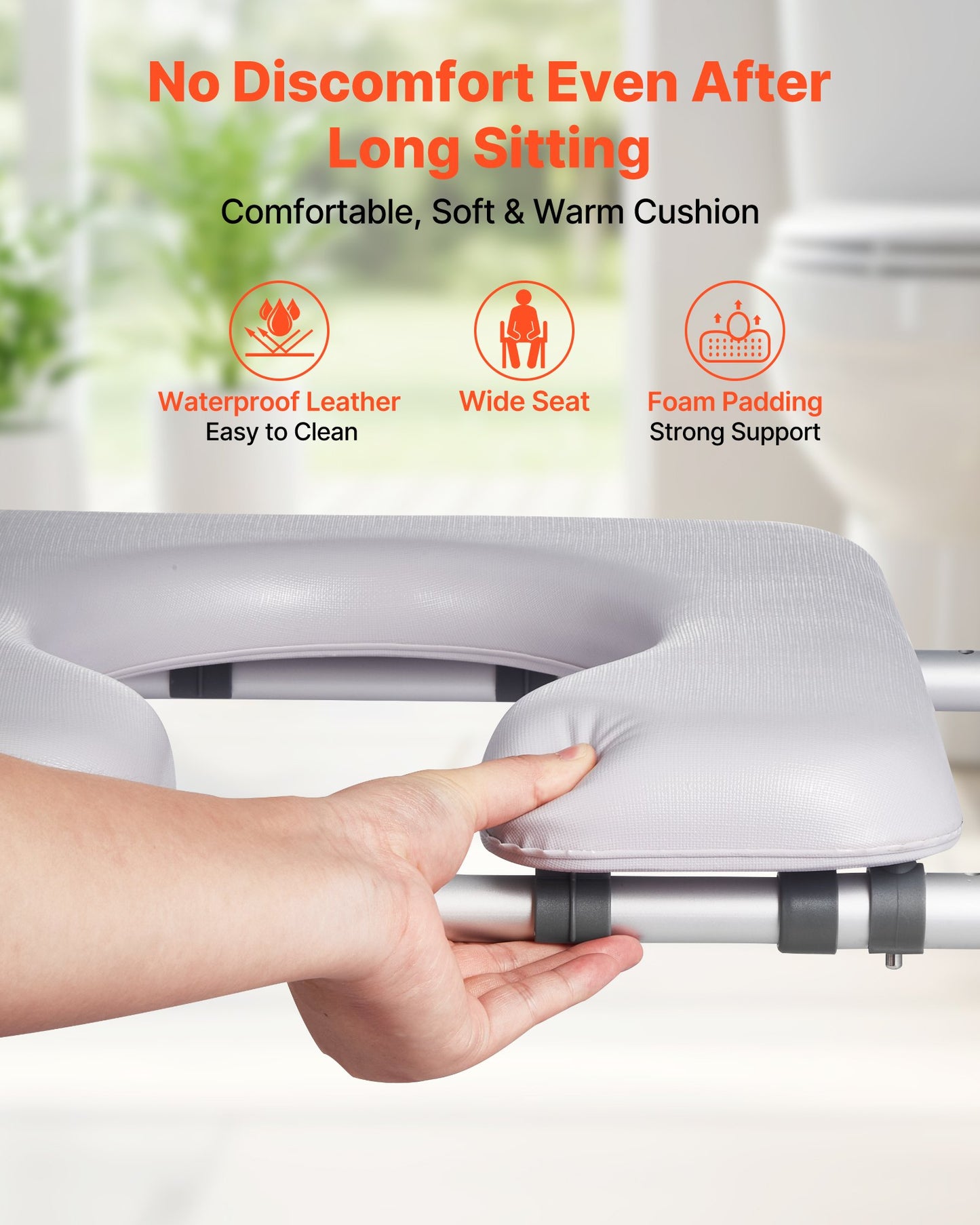 Raised Toilet Seat with Arms, 181 kg Load Capacity, Adjustable Height and Width, Commode Cushion Padded Elevated Toilet Seat Riser with Handles for Seniors, Elderly, Handicap, Disabled, Adults