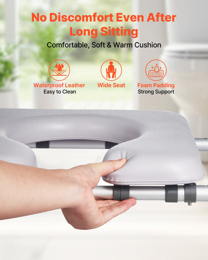 Raised Toilet Seat with Arms, 181 kg Load Capacity, Adjustable Height and Width, Commode Cushion Padded Elevated Toilet Seat Riser with Handles for Seniors, Elderly, Handicap, Disabled, Adults